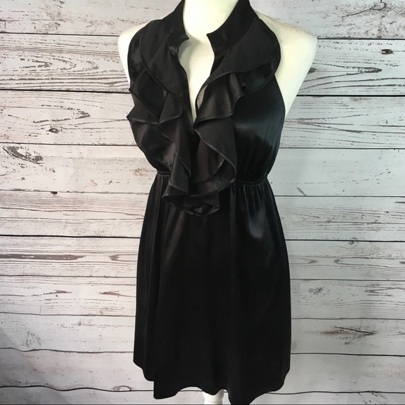 Marciano Dresses & Skirts - Marciano black silk satin ruffle halter dress